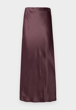 Bordeaux satin maxiskirt med en glat tekstur, A-line silhuet og en diskret talje, der har et minimalistisk design uden synligt hardware.
