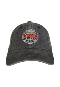 Căciulă din bumbac gri, cu un design brodat al globului și textul "DISCO" în roșu. Mânușă curbată și șase orificii de ventilație. Croială casual.