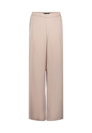 Lyse beige bukser med vide ben og høj talje samt glat forside, designet til en afslappet pasform.