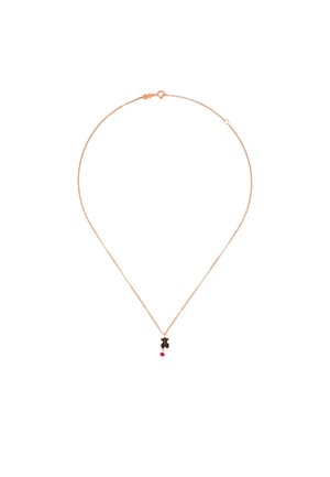 Collana in oro rosa con un piccolo pendente nero con un accento rosa. Design semplice, leggera e con una trama delicata.