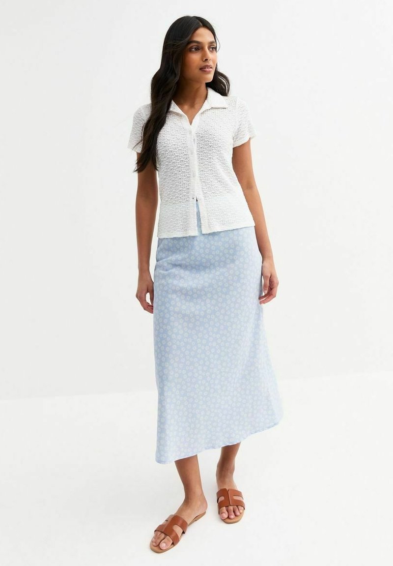 New Look - DAISY PRINT BIAS CUT MIDI - A-line skirt - blue pattern, Enlarge