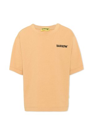Lichtoranje T-shirt met korte mouwen, zwart "BARROW" logo op de linkerborst en een geel label aan de binnenkant van de kraag.