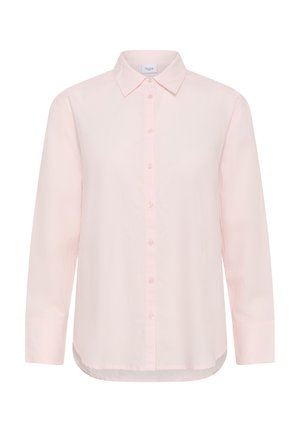 Lichtroze overhemd met lange mouwen en knoopsluiting, met een puntige kraag en manchet, gestyled voor een relaxte pasvorm.
