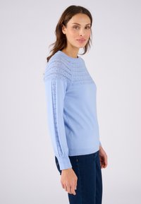 Maglione azzurro chiaro con un design lavorato a maglia sulle spalle e sulle maniche, con polsini a coste e una finitura texture.