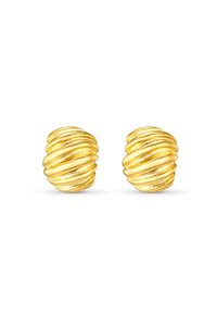 Ohrringe aus goldfarbigem Metall mit spiralförmigem Design, strukturierten Rillen, abgerundeter Form und polierter Oberfläche. Geeignet für verschiedene Anlässe.