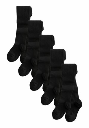 Six paires de chaussettes noires en matériau doux et extensible, avec une texture lisse, des poignets côtelés et des orteils renforcés.