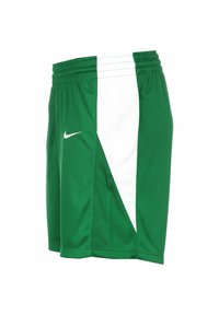 Pantaloni sportivi verdi con una striscia diagonale bianca sul lato, realizzati in tessuto leggero. Presentano una vita elastica e un logo Nike.