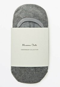 Gray cotton sock with a smooth texture, featuring a rounded toe and a soft, elastic band. Packaged with a simple white band labeled "Massimo Dutti."