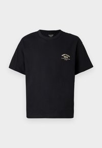 T-shirt in cotone nero con scollo rotondo, maniche corte e logo "West Alley" ricamato in oro nella zona sinistra del petto.