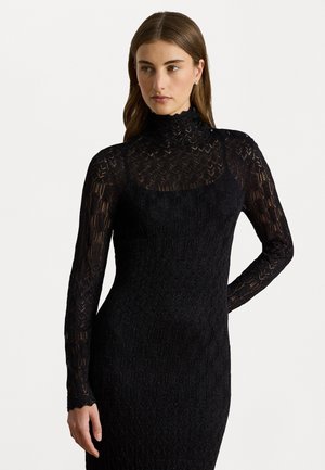POINTELLE-KNIT TURTLENECK SWEATER DRESS - Denné šaty - black
