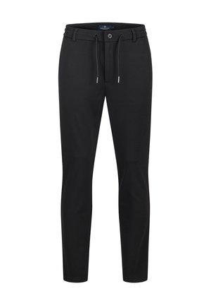 Sorte slim-fit bukser med snor i taljen, knaplukning og bæltestropper, designet til et skræddersyet afslappet look.