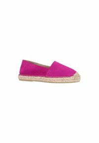 Fuchsia suède espadrilles met een ronde neus en een jute touw zool. Gladde textuur en minimalistisch ontwerp zonder versieringen.