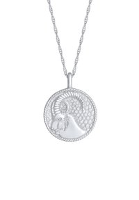 Sølvvedhæng med et struktureret, cirkulært design, der har et vædderhoved, accentueret med en snoet rebkant og en kæde.