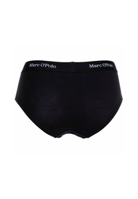 Schwarze Baumwollunterhose mit glatter Textur und elastischem Bund, der das "Marc O'Polo"-Logo in Weiß trägt. Keine auffälligen Muster.