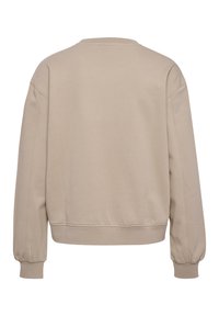 Beige sweatshirt med rund halsringning, neddragna axlar och långa ärmar. Enkel design med ribbad nederkant och mudd, tillverkad av mjukt tyg.