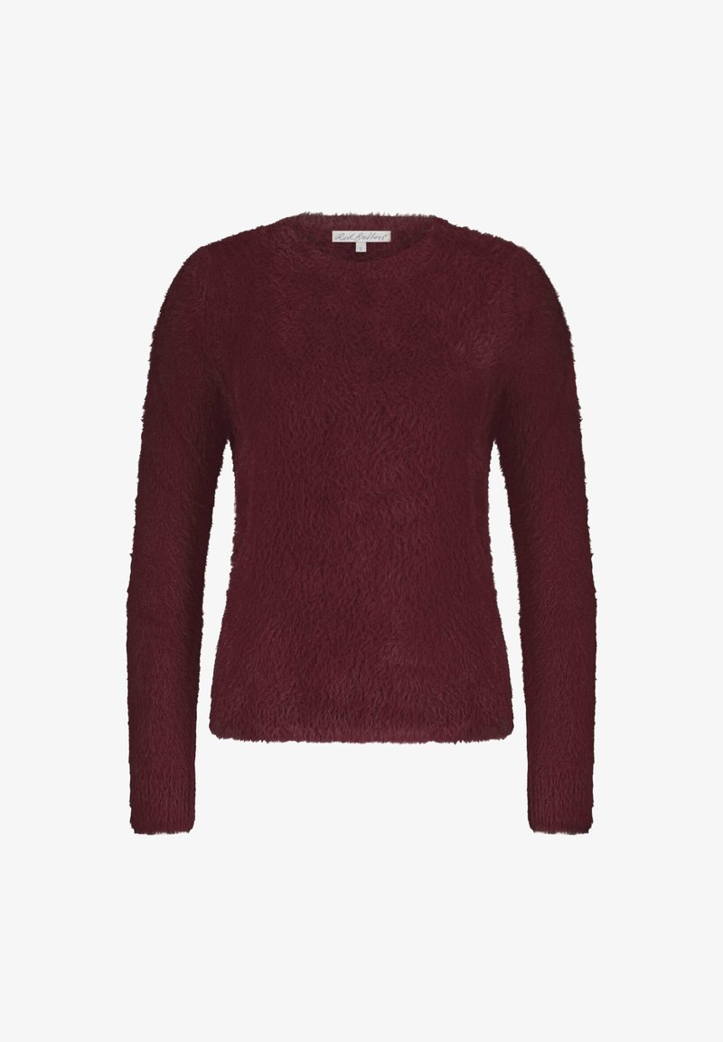 Bordeaux lange mouwen trui gemaakt van gestructureerd, pluizig materiaal met een ronde hals en een casual pasvorm. Geen zichtbare patronen of hardware.