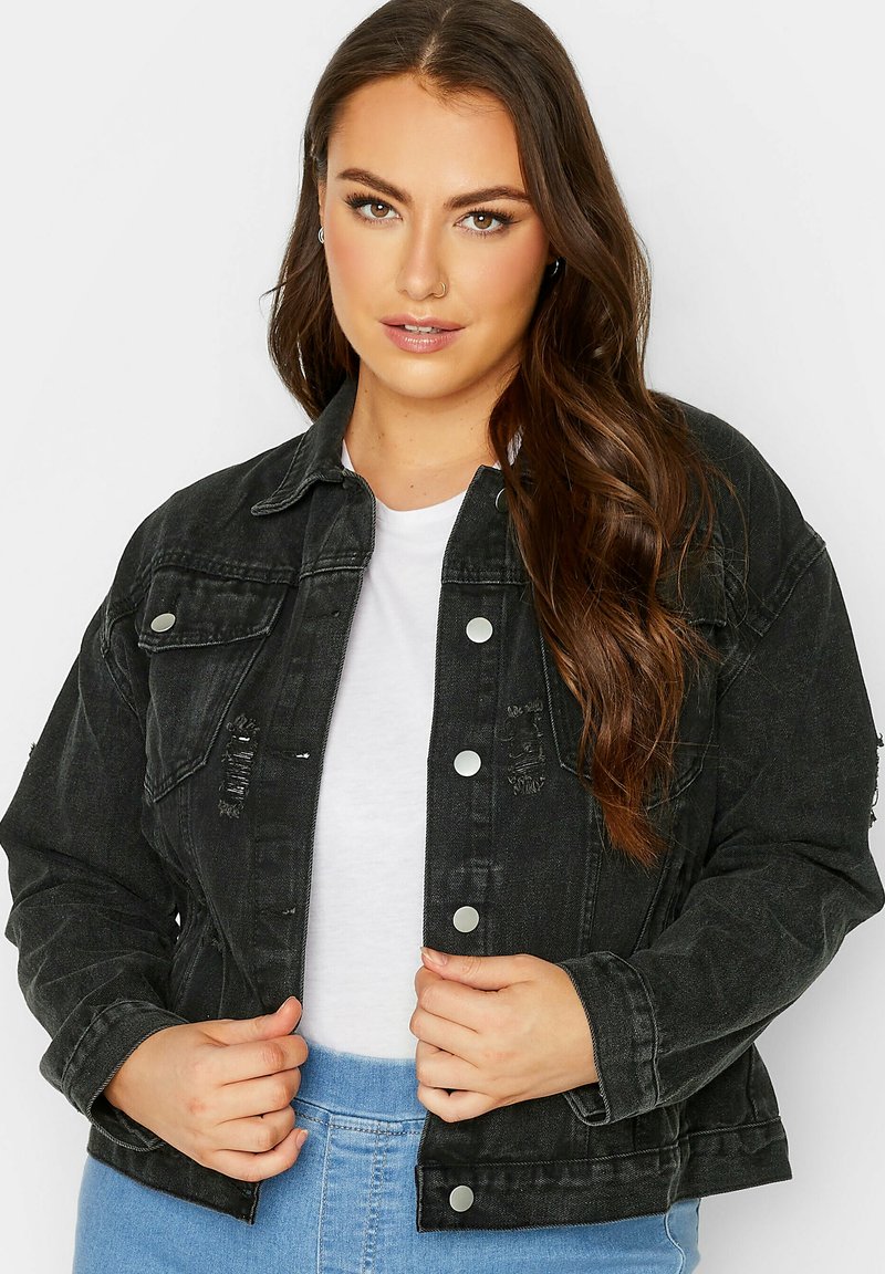 Yours Clothing DISTRESSED WESTERN Jeansjacke black/schwarz Zalando.de