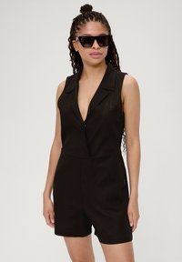 QS KURZER OVERALL MIT REVERSKRAGEN - Jumpsuit - schwarz