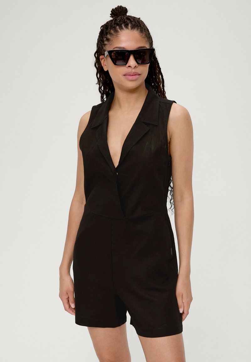 QS KURZER OVERALL MIT REVERSKRAGEN - Jumpsuit - schwarz