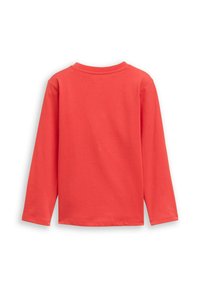 Langarmshirt in leuchtendem Korallenrot, aus weicher Baumwolle. Verfügt über einen klassischen Rundhalsausschnitt und eine einfache, glatte Textur ohne Muster.