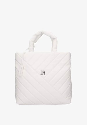 Borsa a tracolla bianca trapuntata con doppi manici, caratterizzata da un motivo diagonale e dal logo "JR" in argento. Realizzata in materiale morbido con una texture liscia.