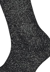 Calzino a righe nere e grigie con un design a maglia testurizzata. Presenta un'apertura a coste e un tessuto liscio per il massimo comfort.