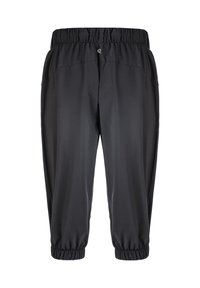 Svarta kortbyxor gjorda av slätt, lättviktsmaterial. Har en elastisk midja och samlade ärmslut vid anklarna, med subtil sömdetalj.