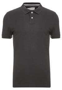 Polohemd in Anthrazitgrau mit kurzen Ärmeln, zwei weißen Knöpfen und klassischem Kragen.
