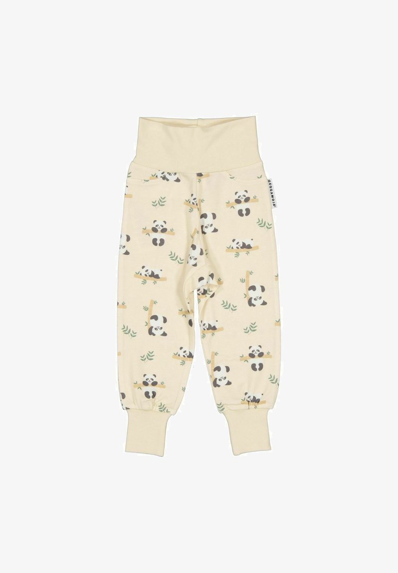 Cremfarbene Babypants mit Druck von Pandabären und Bambus, elastischen Bündchen und einem breiten Bund für optimalen Komfort.