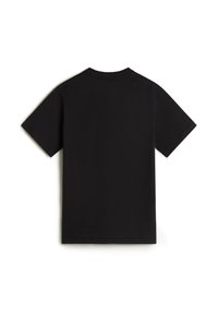 Zwarte korte mouwen t-shirt met een ronde hals, gemaakt van een gladde stof, met een effen ontwerp en zonder zichtbare logo's of patronen.