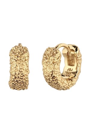 Texturierte Ohrringe aus Gold mit gehämmerter Oberfläche und sicherem Verschluss, mit "925" für Sterlingsilber als Basismaterial gekennzeichnet.