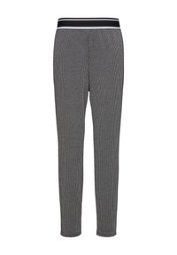 Hlače s uzorkom houndstooth u crnoj i bijeloj boji, od mekog materijala, uskog kroja i elastičnog struka s crno-bijelim detaljem.