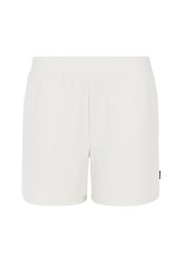 Pantaloni corti bianchi in tessuto testurizzato con vita elastica e senza tasche visibili. Design semplice e funzionale con un taglio moderno.