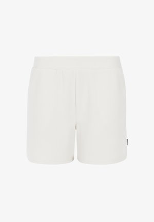 Baltos šortai, pagaminti iš tekstūruoto audinio, su elastine juosta ir be matomų kišenių. Paprastas, funkciškas dizainas su moderniu kirpimu.