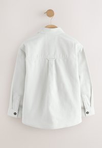 Light gray shirt with a standard collar, button cuffs, and a back yoke detail. Made of soft fabric, featuring a slightly relaxed fit.