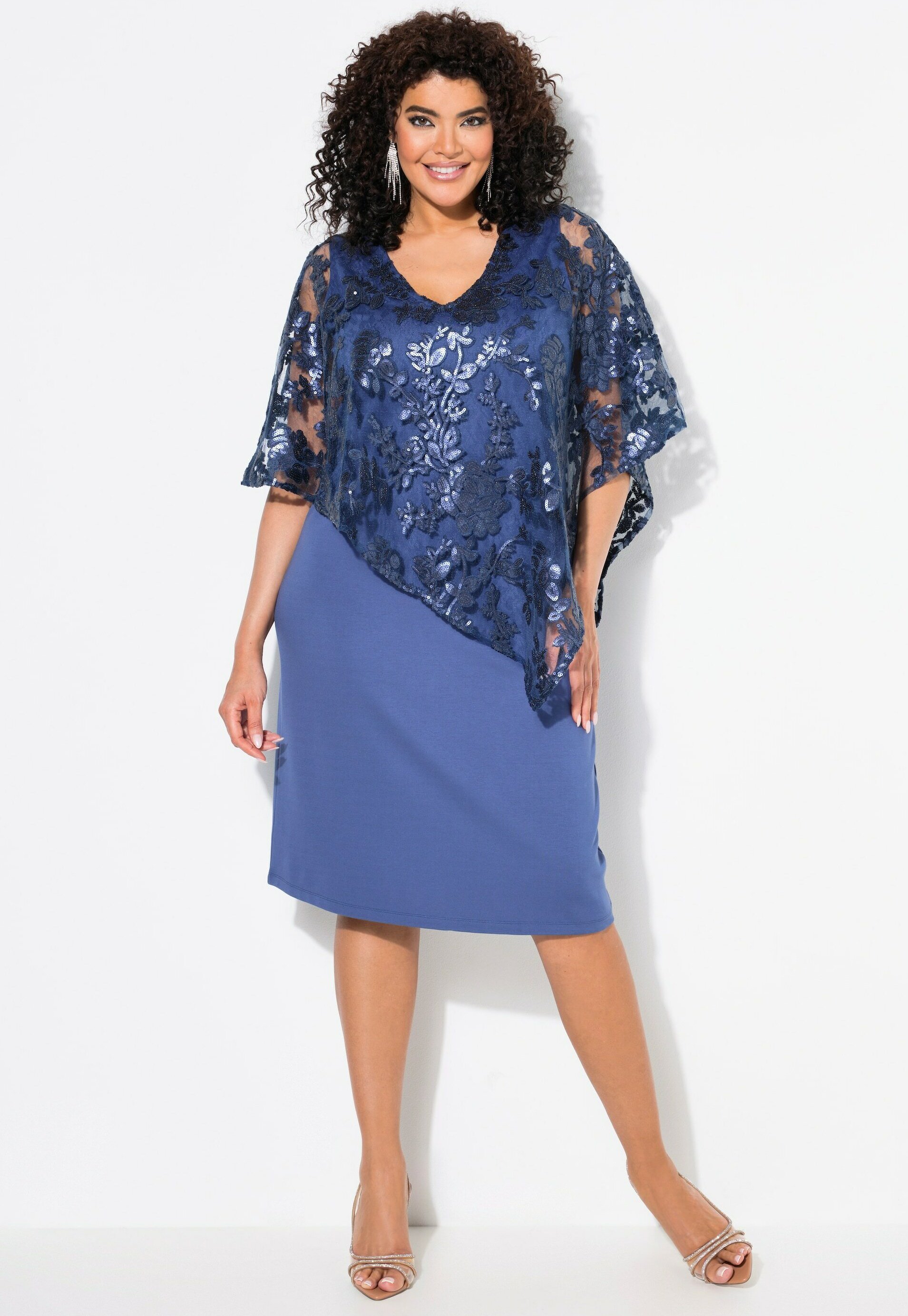 Ulla Popken SHEER LACE - Cocktail dress / Party dress - atlantic blue/blue  - Zalando