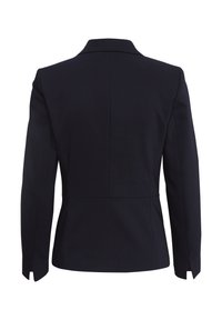 Blazer noir cintré avec manches longues et col, présenté de dos sur fond blanc.