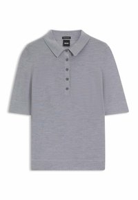 Polo shirt grigio a maniche corte realizzato in un tessuto morbido. Caratterizzato da un colletto e una fila di sei bottoni coordinati.
