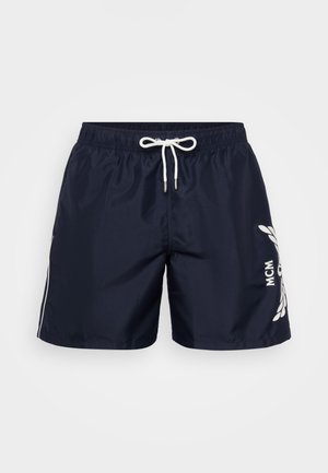 Shorts da nuoto navy realizzati in materiale leggero con vita elasticizzata, cordino bianco, strisce laterali e dettaglio logo stampato.