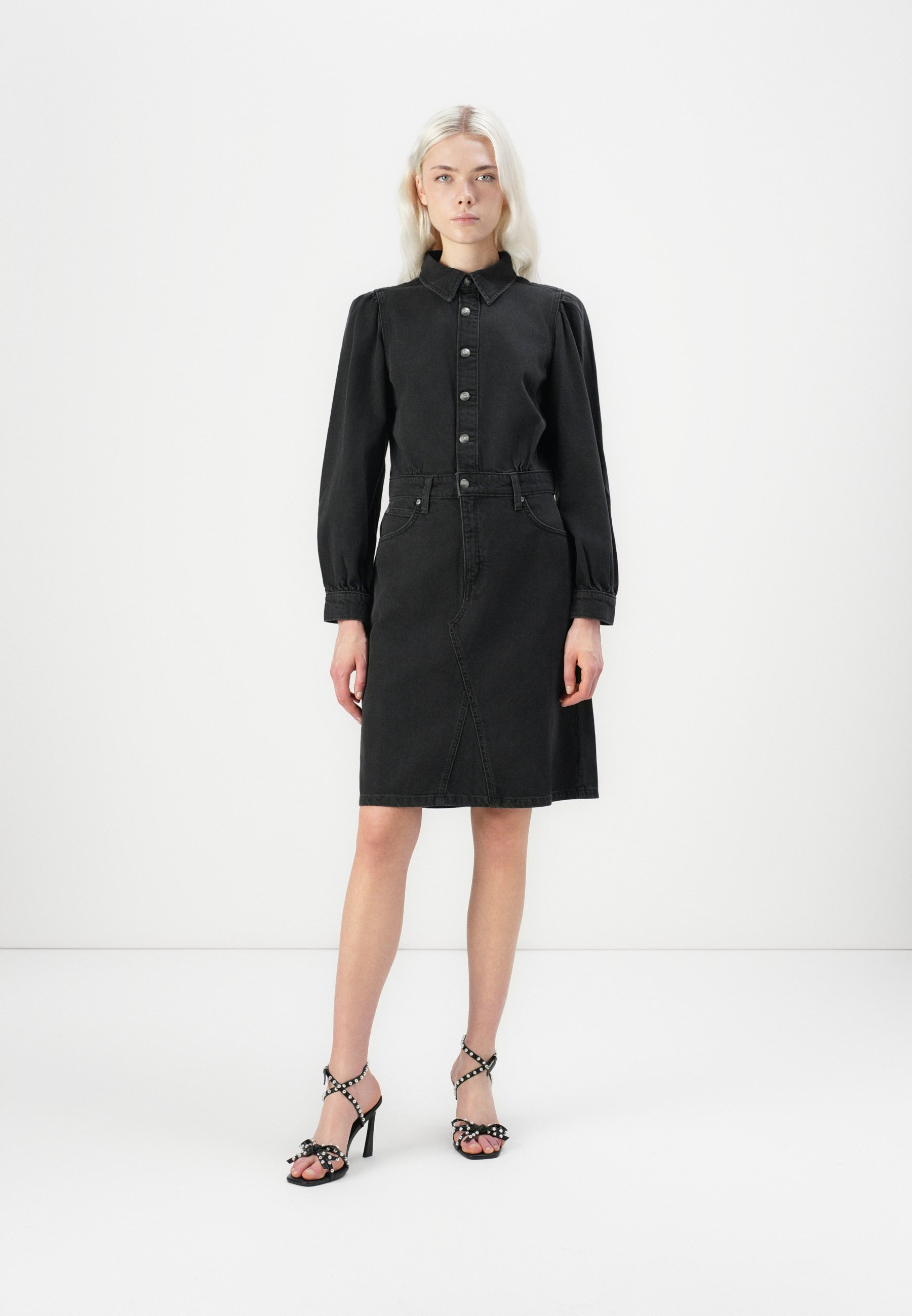 black denim long sleeve dress All Eyes On You Black Satin Midi Dress – Shop the Mint main image 0