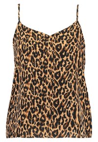 Camisole w wzór panterki z lekkiego materiału, z cienkimi regulowanymi ramiączkami, dekoltem w serek i zwiewną sylwetką.