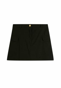 Gonna nera con un design strutturato, dotata di chiusura frontale con bottoni e due tasche laterali. Realizzata in tessuto morbido con una trama uniforme.