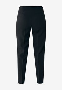 Svarta skräddarsydda byxor i slätt tyg, med slim fit, medelhög midja och subtila framveck för ökad form.