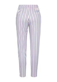 Katoenen pyjamabroek met een ontspannen pasvorm, voorzien van verticale strepen in lichtpaars en wit. Elastische tailleband voor comfort.