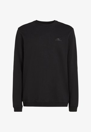 Zwart sweatshirt gemaakt van zacht materiaal met lange mouwen, ronde hals en een klein geborduurd logo op de borst. Eenvoudig ontwerp.