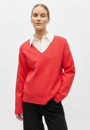 OBJREYNARD V-NECK PULLOVER AW FAIR - Neule - poinsettia
