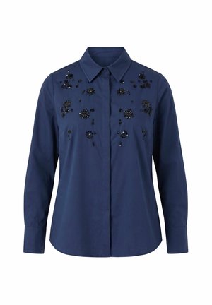 Ulla Popken, FLORAL SEQUINED LONG SLEEVE BUTTON-DOWN BLOUSE - Hemdbluse - dark marine