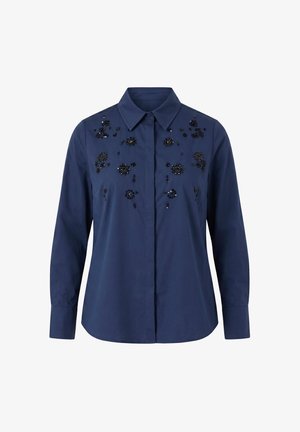 Ulla Popken, FLORAL SEQUINED LONG SLEEVE BUTTON-DOWN BLOUSE - Blusa - dark marine