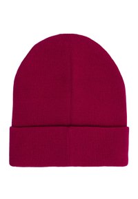 Fuksjowa czapka dziergana z wywiniętym brzegiem. Charakteryzuje się miękką teksturą i dopasowanym krojem, odpowiednia na zimną pogodę.