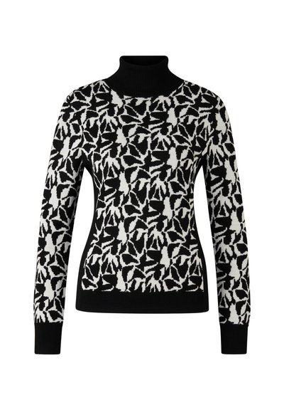 Πουλόβερ με ζιβάγκο, σε ασπρόμαυρο με σχέδιο, μακριά μανίκια, υφή πλεκτή και αντιθετικό ριμπ στη λαιμόκοψη και τις μανσέτες.